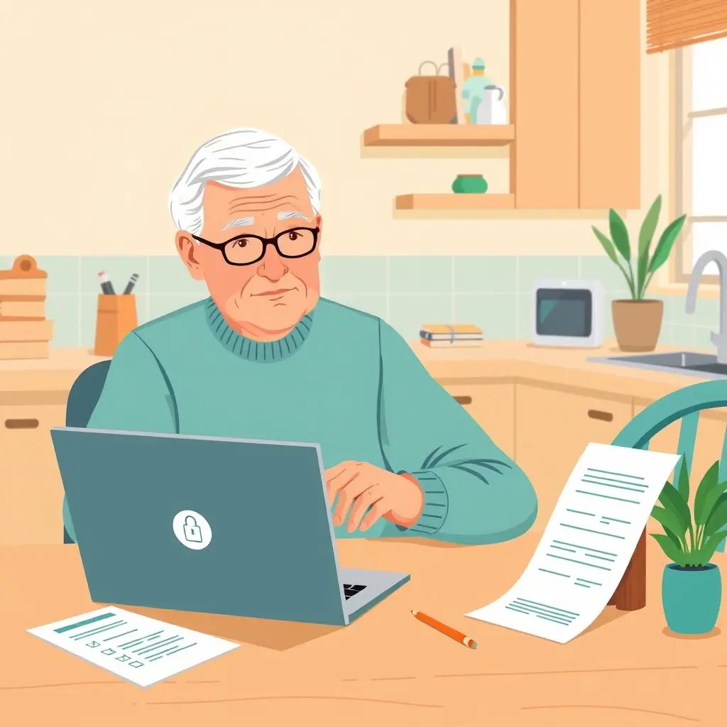 Older adult reviewing a data breach notice and account security checklist