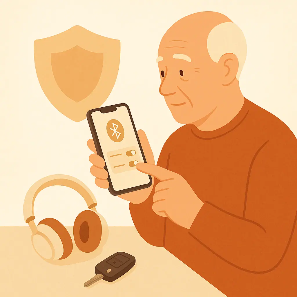 Older adult reviewing Bluetooth privacy settings on a smartphone
