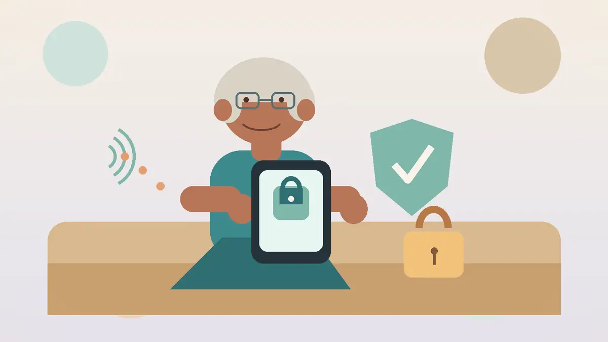 Older adult checking mobile banking safely on a smartphone
