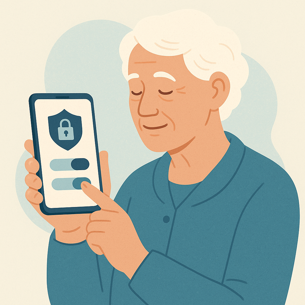 Senior adjusting personalized ads privacy settings on a smartphone