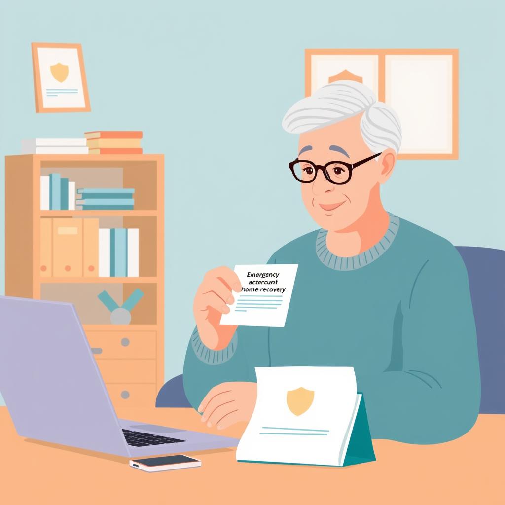 Older adult safely storing account backup codes for emergencies