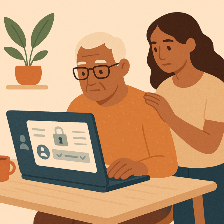 Older adult reviewing online shopping account security settings