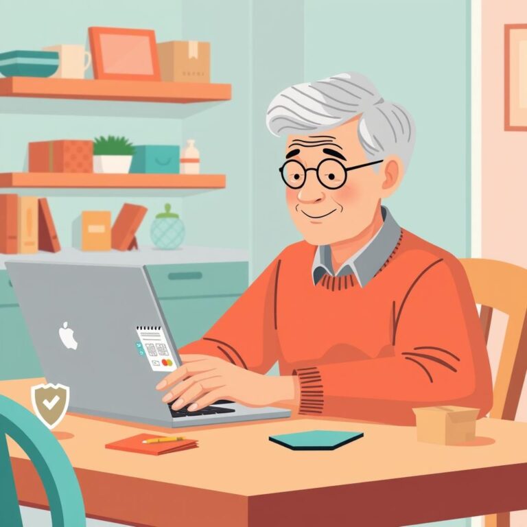Older adult checking an unfamiliar online store before buying