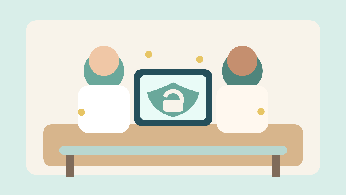 Older adult and trusted family member reviewing a password manager emergency access plan